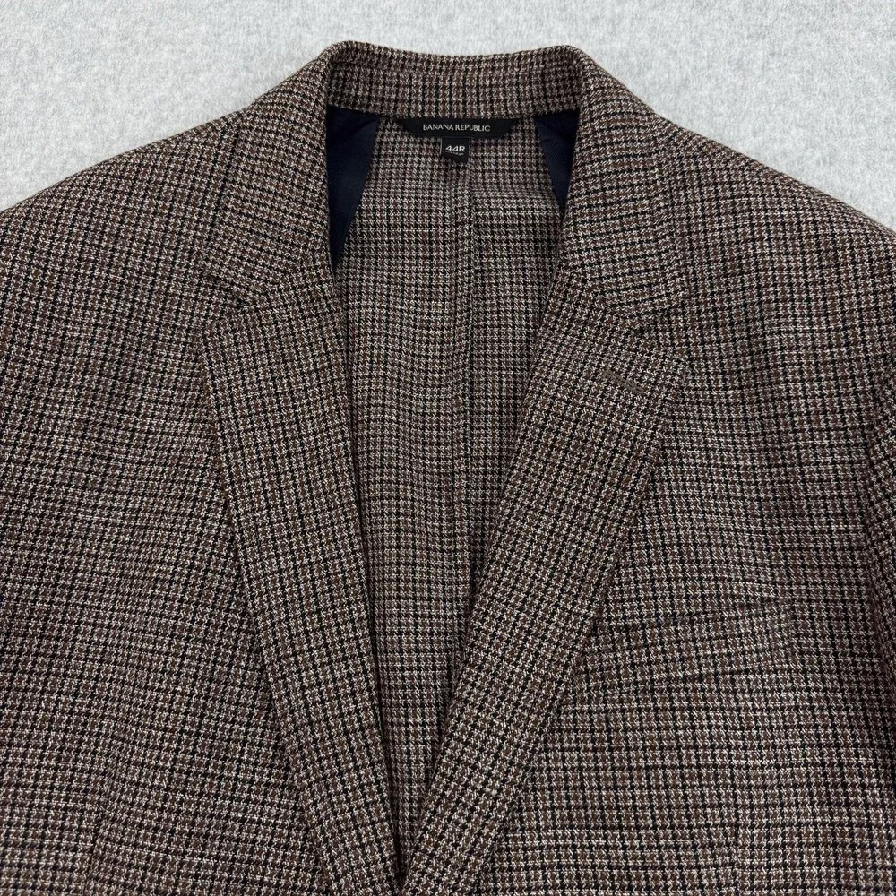 Banana Republic Blazer Mens 44R Brown Check Linen Cotton Tweed Sport Coat Jacket